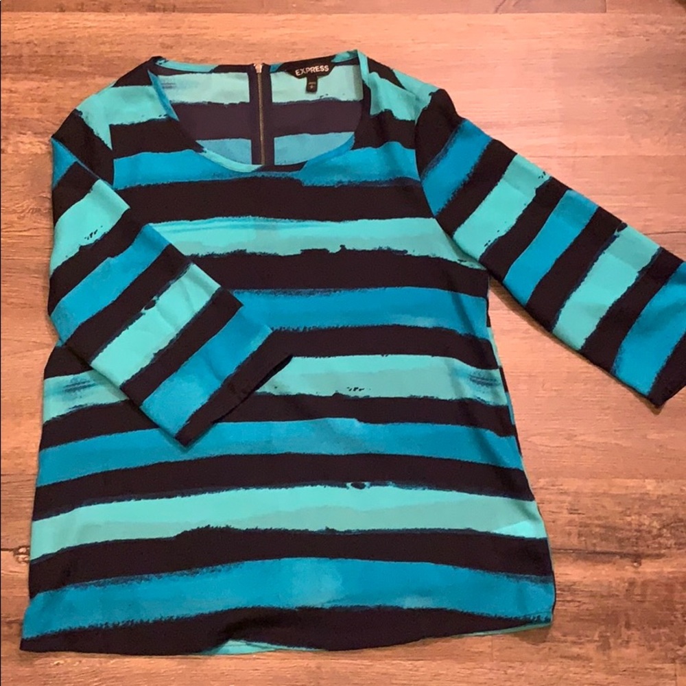 Express Blue Stripped 3/4 Sleeve Blouse Size Small